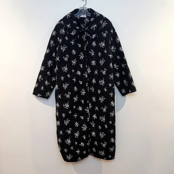 RIXO Cleo Quilted Black Floral Collared Bohemian Designer Longline Long Coat XL - Picture 3 of 11